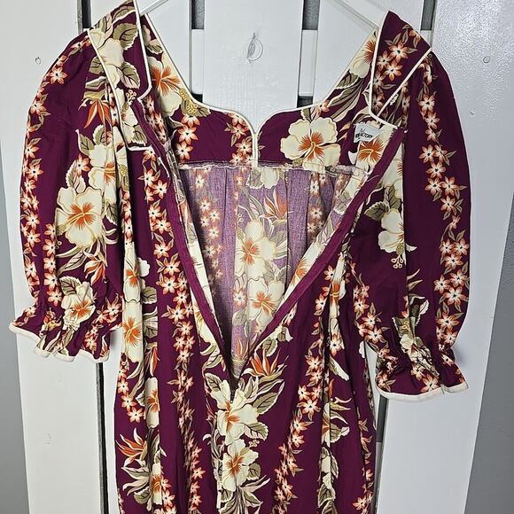 T&L Muumuu Factory Purple Orange Hawaiian Hibiscus Midi Flowy Dress‎ Large Aloha - Picture 3 of 10